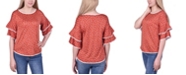 NY Collection Women's Double Bell Sleeve Top with Contrast Binding